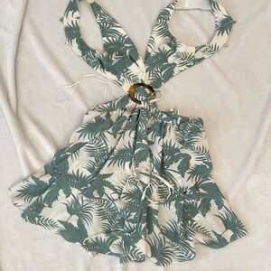 Luxxel Green and White Leaf Print Dress